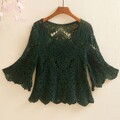 Damen Gestrickte Gehäkelt Blume Top Bluse Locker Hohl Ausgestellte Ärmel