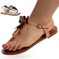 Damenschuhe Riemchen Sandalen Zehentrenner Sandaletten Glitzer Blume