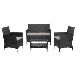 B-Ware SVITA BROOKLYN Polyrattan Sitzgruppe Lounge-Set Gartenmöbel Set Schwarz