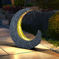 LED Außen Solar Garten Leuchte Stein Optik GRAU GOLD Mond Tisch Steh Hof Lampe