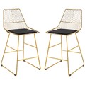2er-Set Barhocker, Bistrohocker mit Fußstütze, Kissen, Gold, 46 x 56 x 95 cm