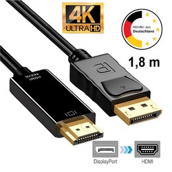 DisplayPort DP auf HDMI Adapter Kabel 1.2 HDMI 1.4 Wandler Full HD 3D 1080p 1,8m
