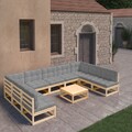 vidaXL 10-tlg. Garten-Lounge-Set mit Kissen Kiefer Massivholz