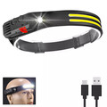 5-Modi Stirnlampe COB+LED Kopflampe Wiederaufladbar Bewegungssensor Akku USB