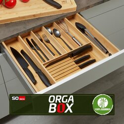 ORGA-BOX® Bambus Besteckeinsatz variabel Besteckkasten Einsatz für Häcker Küchen✅ Für Häcker Küchen mit Schrankbreiten 500 - 1200 mm ✅