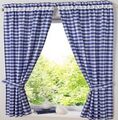 2er Set Vorhangschals Karo-Muster Landhausstil Gardinen Stores mit Raffhalter