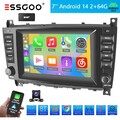 DAB+ Autoradio Android 14 Navi Carplay 2+64G Für Mercedes C Klasse W203 CLC W209
