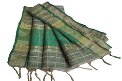 Indischer Vintage Saree Kariertes Webkleid Baumwolle Seide Sari Vorhang...