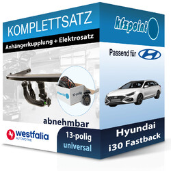 WESTFALIA Anhängekupplung abnehmbar und E-Satz 13polig für Hyundai i30 FB 17-WESTFALIA abnehmbar 346158600001 & TRAIL-TEC universal