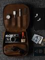 Herren Luxus Reisetasche Kulturbeutel Premium Leder Schwarz Braun Bourbon
