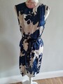 ZARA BASIC Kleid GR S 36-38 Satin Sommerkleid blau / greige gemustert Satinkleid
