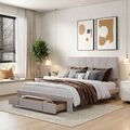 Polsterbett140x200cm Doppelbett Jugendbett mit Lattenrost und Schublade Beige /