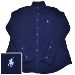 Ralph Lauren einfarbig marineblau federgewichtes Netzhemd Damen Größe XL Langarm