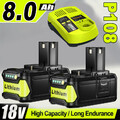2x Original Für Ryobi Akku 18V 8,0Ah HP Lithium ONE Plus RB18L50 P108/Ladegerät
