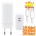 Für iPhone 14 14 Pro Max 35W Dual USB‑C Adapter Ladegerät Netzteil Ladekabel 