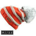 Damen Long Beanie Mütze Käthe Orange Weiß handgemachte Wintermütze von m.i.r.o.s