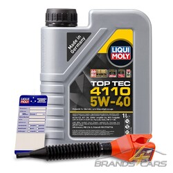 1 L LITER LIQUI MOLY TOP TEC 4110 5W-40 MOTOR-ÖL MOTOREN-ÖL 50049098### INKL. ÖLWECHSEL-ANHÄNGER + EINFÜLLTRICHTER ###