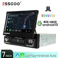 Autoradio 1 DIN Ausfahrbarem Display Android 13 CarPlay 4+64G GPS NAVI BT Kamera