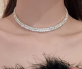Schöne Strass Halskette Halsband Collier Kette Kragen Choker 2-reihig