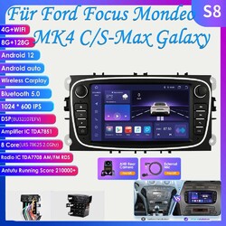 Android 12.0 SWC Autoradio GPS Für Ford Focus Mondeo MK4 C-Max S-Max 8+128GB KAM