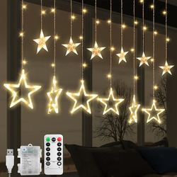 Jsdoin Christmas LED Stars Curtain Lights,12 Stars 138 Window Curtain String 8 A