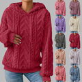 Damen Langarmshirt Sweatshirt  mit Kapuze Jacquard Pullover Winter Oberteile TF