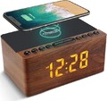 ANJANK Nachttisch Holz FM Radio Wecker, 10W superschnelles kabelloses Ladegerät Stati