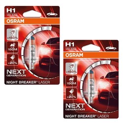 2x OSRAM NIGHT BREAKER® LASER H1 NEXT GENERATION HALOGEN SCHEINWERFERLAMPE 12V# +150% MEHR HELLIGKEIT - 64150NL-01B - EINZELBLISTER #
