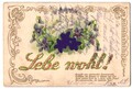 Stoff-Präge-AK Lebe Wohl, Lilafarbene Blüten aus echtem Stoff 1905 
