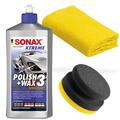 SONAX XTREME Polish+Wax 3 Hybrid NPT 500 ml + Handpolierschwamm + Microfaser 