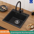 Granitspüle Küchenspüle Einbauspüle Granit Spülbecken mit Siphon Küchenarmatur 