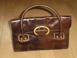 elegante Echt-Leder Handtasche braun Bügel  auf Klappe Schließe  Damen 30x19x5cm
