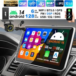 10.1" DAB+ Autoradio 1 DIN Carplay 6+128G Android 14.0 GPS Drehbarer Bildschirm