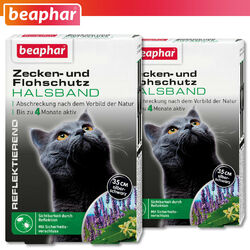 Beaphar 2 x Zecken-Flohband f. Katzen gegen Zecken und Flöhe reflektierend 35 cm
