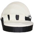 Rattan Sonneninsel Loungegruppe mit Sonnendach Sitzgruppe Kissen Metall Creme