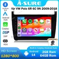 2+64G Android 14 Autoradio Carplay GPS Navi +Kam für VW Polo 6R 6C V 2009-2018