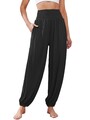 Damen Oversized Solid Yoga Pilates Hosen Trendy Harem Hosen mit Taschen Schwa...