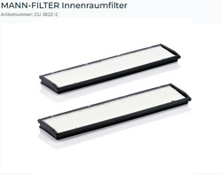 MANN-FILTER CU 3822-2 Innenraumfilter 2er Set Pkw Transporter neu OVP