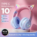 Drahtloses Headset, Bluetooth-Kopfhörer mit Mikrofon, Stereo, Katzenohren, RGB