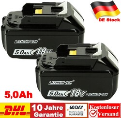 2 Ersatz - 18V/5,0Ah für Makita Akku BL1860B- 2er Set - 197422-4 BL1850 BL1830