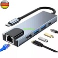 5 in 1 USB Typ C Hub Adapter mit 4K HDMI USB 3.0 Lan RJ45 PD Anschlüsse