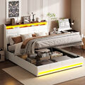 Polsterbett Doppelbett 160 x 200 cm aus Kunstleder LED Bettrahmen mit Bettkasten
