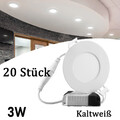 20X LED Panel Einbaustrahler 3W Spots Set Einbauleuchte flach rund Deckenleuchte