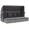 Gartenbett mit Sonnen dach Schlafsofa Poly Rattan Sonnenliege Garten liege Sofa 