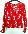 H&M ♥Damen♥ Mode Lang Arm Bluse Gr.38 Casual Regular Shirt Freizeit Red-Flower👌