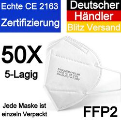 50 x FFP2 Atemschutzmaske 5 Lagig Mundschutz CE zertifiziert Maske 50 Masken