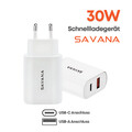 SAVANA 30W Dual USB-A/C Schnellladegerät Netzteil PD Fast Charger Plug Adapter