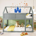 90*200cm Etagen-Kinderbett,niedriges Etagen-Einzelbett,Hochbett mit Treppe, Grau