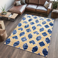 Teppich Kurzflor Dunkelblau Gold Rautenmuster 3D Optik Wohnzimmer Design