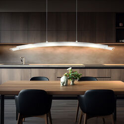 Hängelampe Pendelleuchte Esszimmerlampe Glas satiniert gebogen klar LED H 120 cm